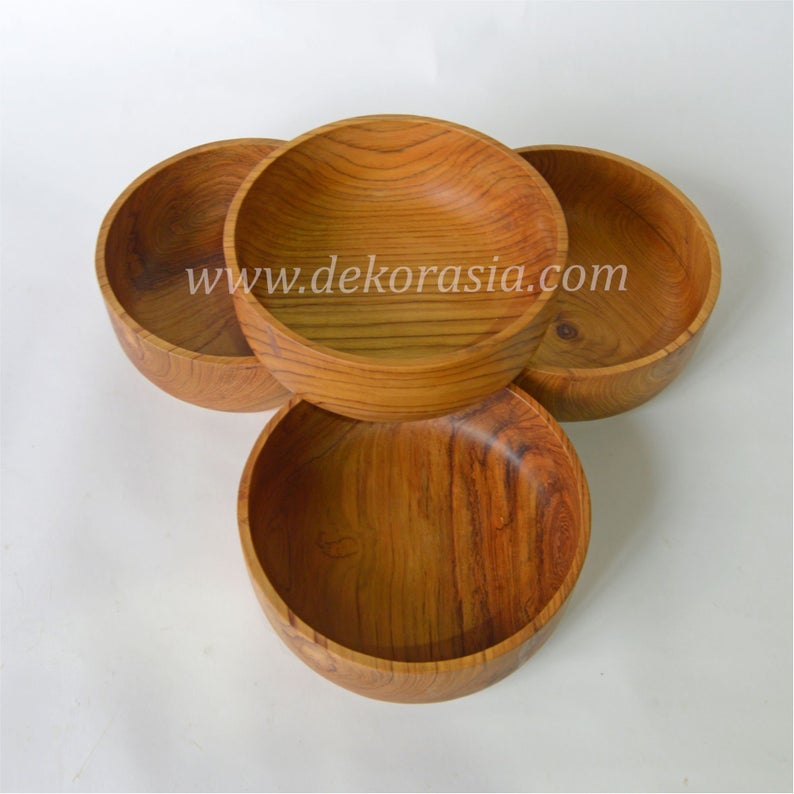 Teak Wood Round Bowl Serving Dessert Diameter 8.8 to 12 inches